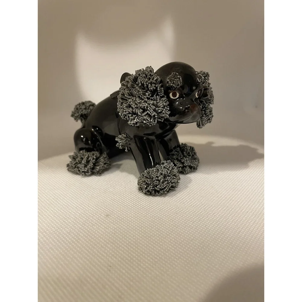 Vintage Black Poodle Dog Figurine Spaghetti Trim 3 Inches Tall MCM